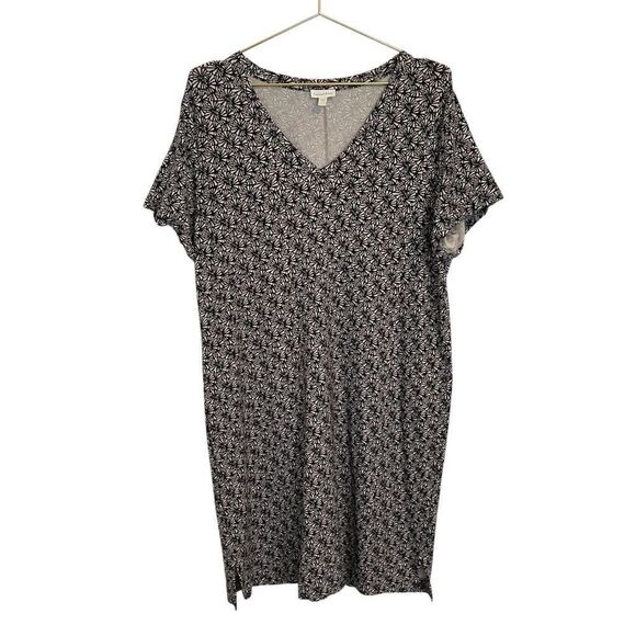 Garnet Hill Everyday Shirt Dress Pockets V Neck Black White Size Large - Picture 1 of 7